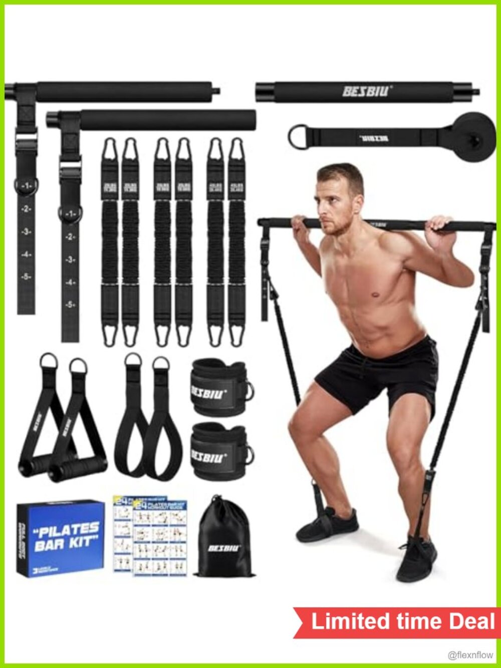 Pilates Bar Kit with Resistance Bands, 210lbs Heavy Workout Bar for Home Gym